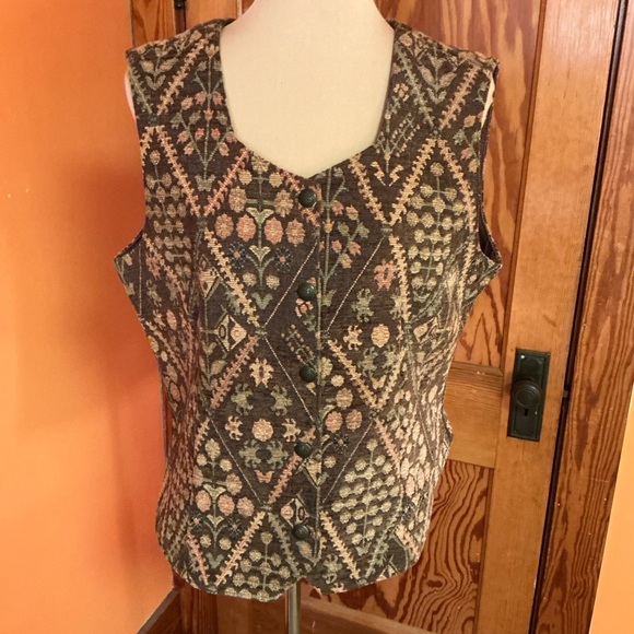 Vintage Tapestry Vest | Floral Geometric Button Front | Women’s Large - Picture 4 of 12